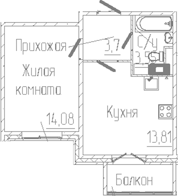 1-комнатная квартира 36.07 м², 6/6 эт., ЖК «SERTOLOVO PARK»